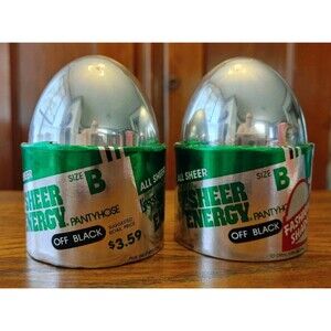 Vintage L'eggs Egg SHEER ENERGY Pantyhose OFF BLACK Size B ALL Sheer NOS